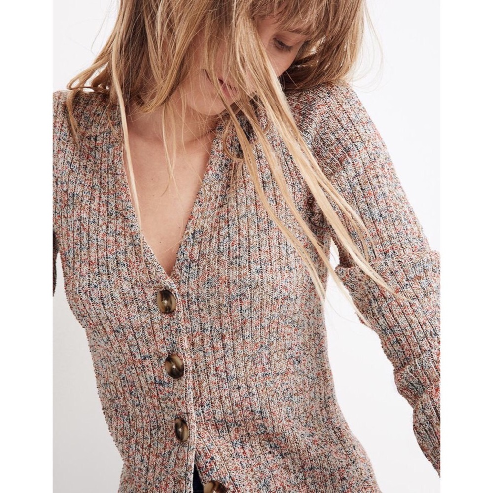 Madewell Marled Shrunken Ribbed Cardigan Sweater S